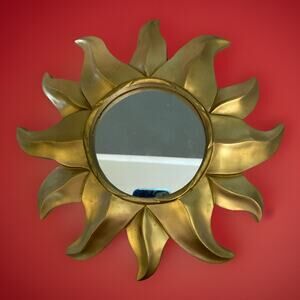 Medium Gold Sunburst Composite Wall Mirror Celestial Vintage 90's 11" Diameter
